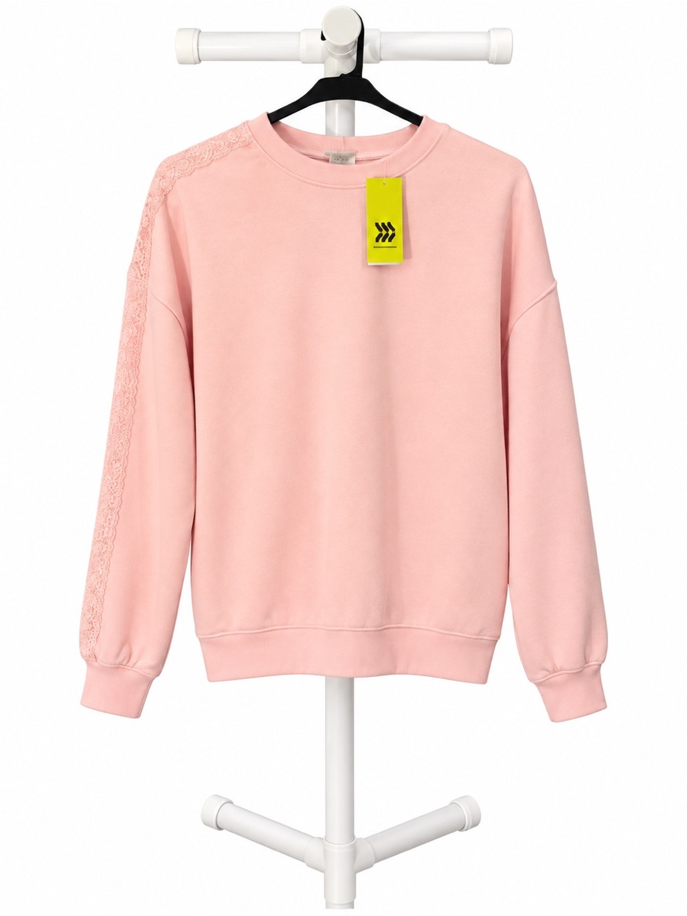 Light Pink Lace-Trim Pullover Sweatshirt